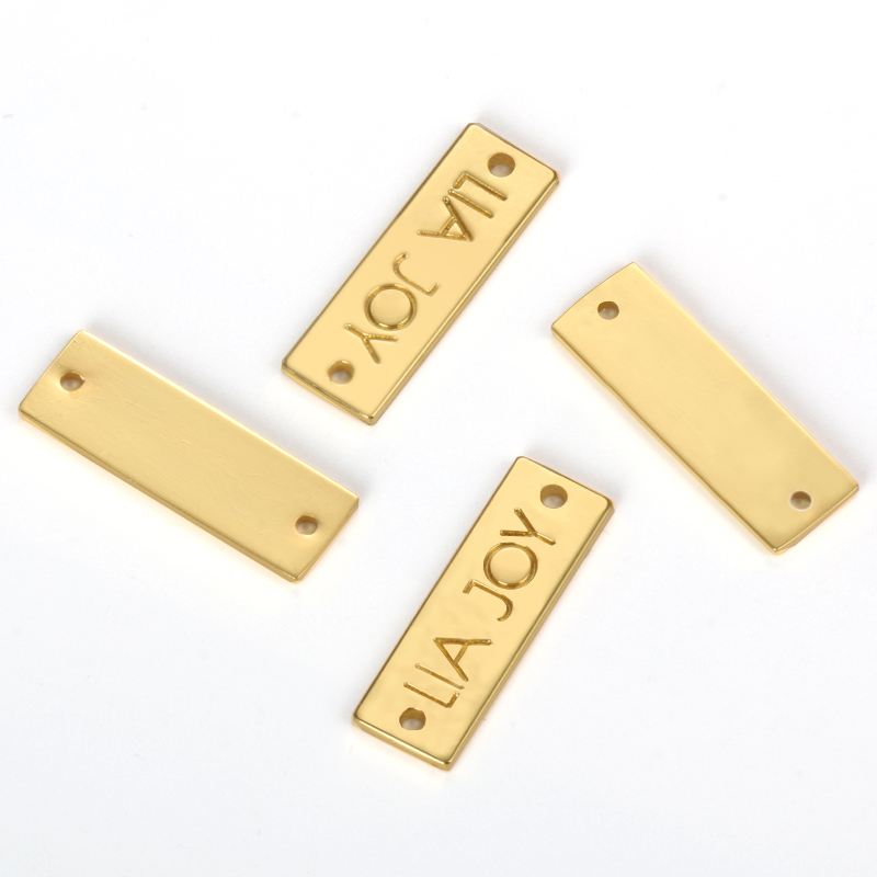 metal label with engraving logo rectangle swimwear tag high quality zinc  alloy two holes metal label-CH006